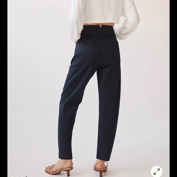 SOLD - Anthropologie Maeve High-Rise Slim Curved Sailor Pants in Navy Blue - Picture 3 of 14
